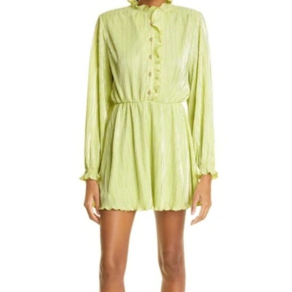 ROTATE BIRGER CHRISTENSEN Dresses & Skirts - New ROTATE BIRGER CHRISTENSEN Ivy Pleated Mini Dress In Sunny  Lime Size 10
